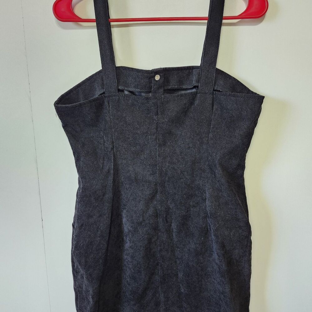 Black Corduroy Button Front Mini Dress Pinafore Style Pockets Size M - Picture 5 of 13